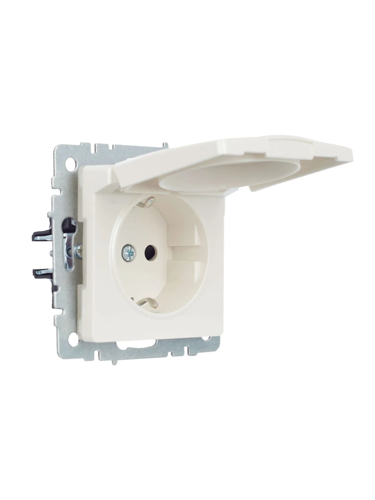 Розетка с заземлением, защитными шторками и крышкой IEK BRITE BR-R16-16-44-K36 (жемчужный), фото 2