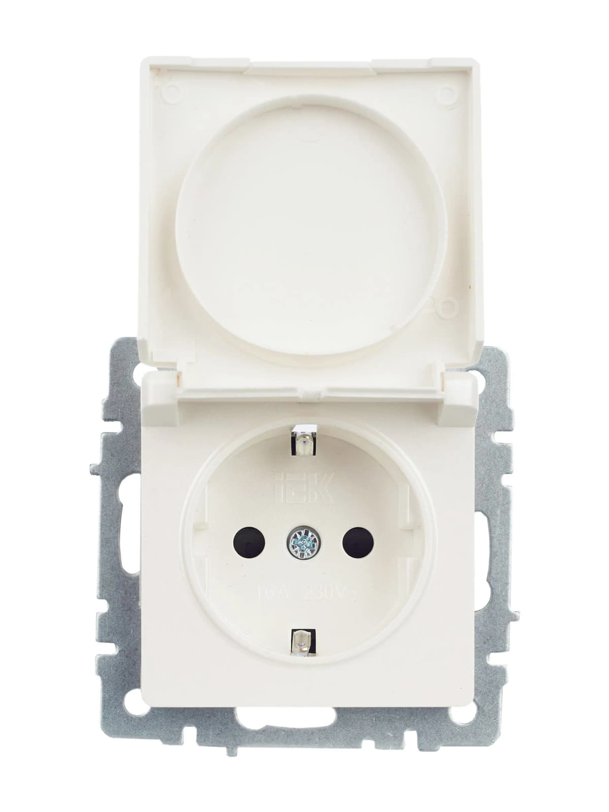 Розетка с заземлением, защитными шторками и крышкой IEK BRITE BR-R16-16-44-K36 (жемчужный), фото 3