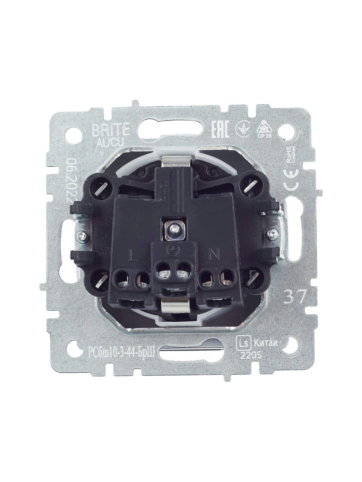 Розетка с заземлением, защитными шторками и крышкой IEK BRITE BR-R16-16-44-K37 (шампань), фото 2
