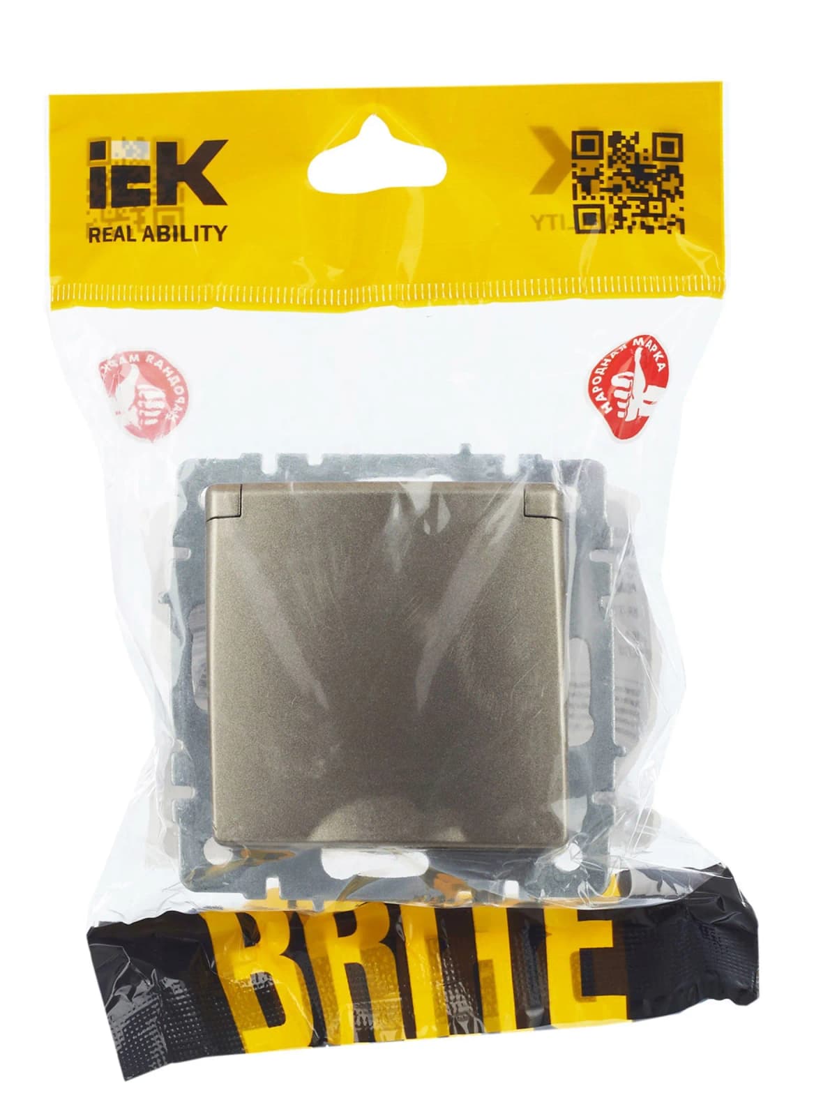 Розетка с заземлением, защитными шторками и крышкой IEK BRITE BR-R16-16-44-K37 (шампань), фото 4