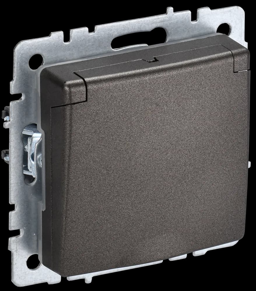 Розетка с заземлением, защитными шторками и крышкой IEK BRITE BR-R16-16-44-K45 (бронза)