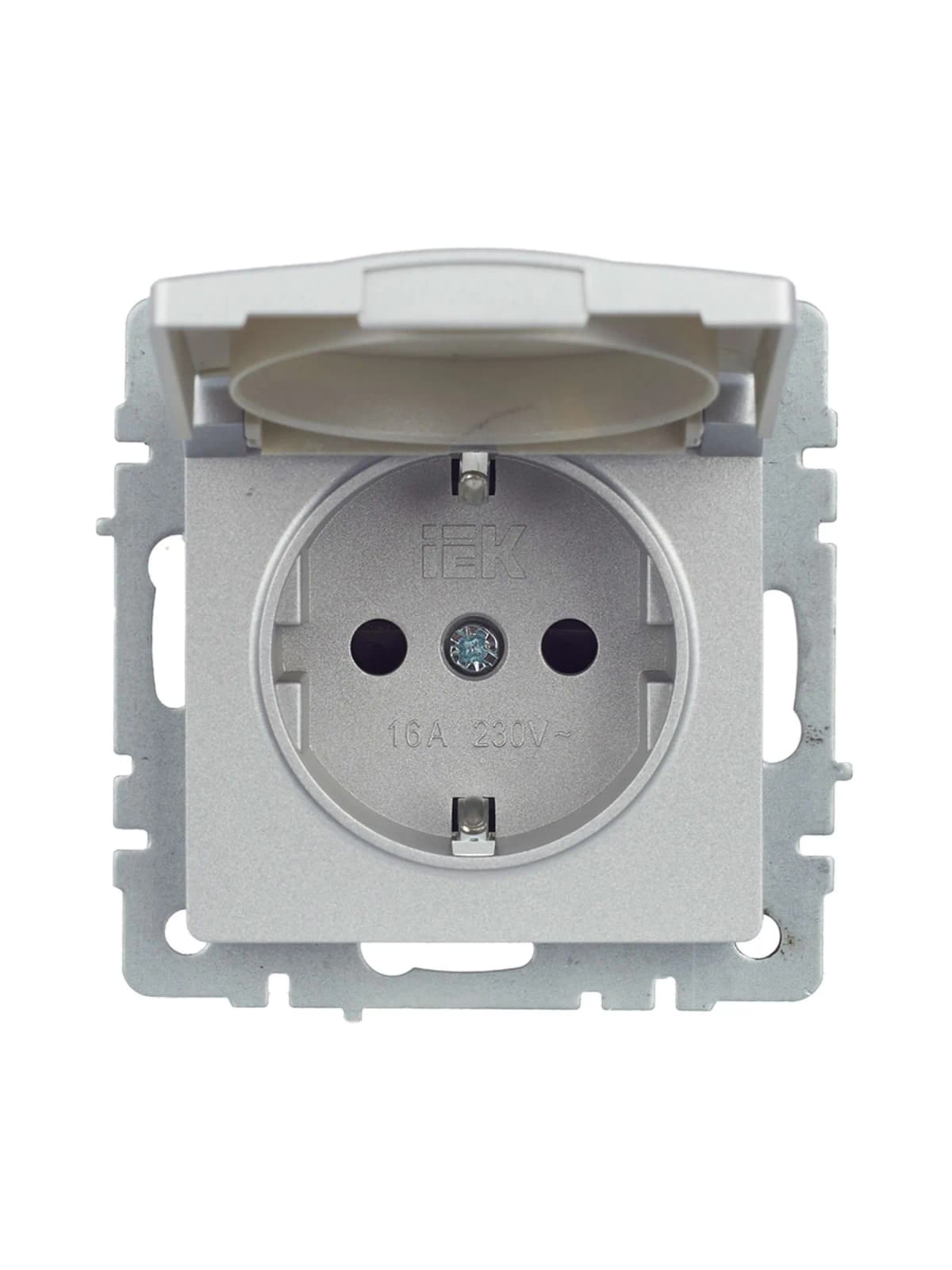 Розетка с заземлением, защитными шторками и крышкой IEK BRITE BR-R16-16-44-K47 (алюминий), фото 3