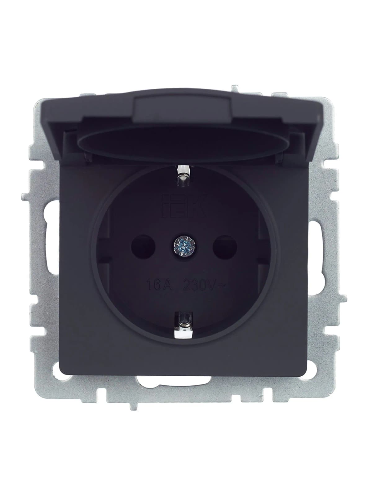 Розетка с заземлением, защитными шторками и крышкой IEK BRITE BR-R16-16-44-K53 (графит), фото 2