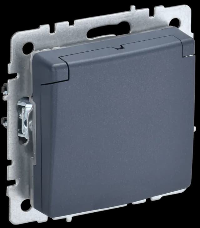 Розетка с заземлением, защитными шторками и крышкой IEK BRITE BR-R16-16-K35 (маренго)
