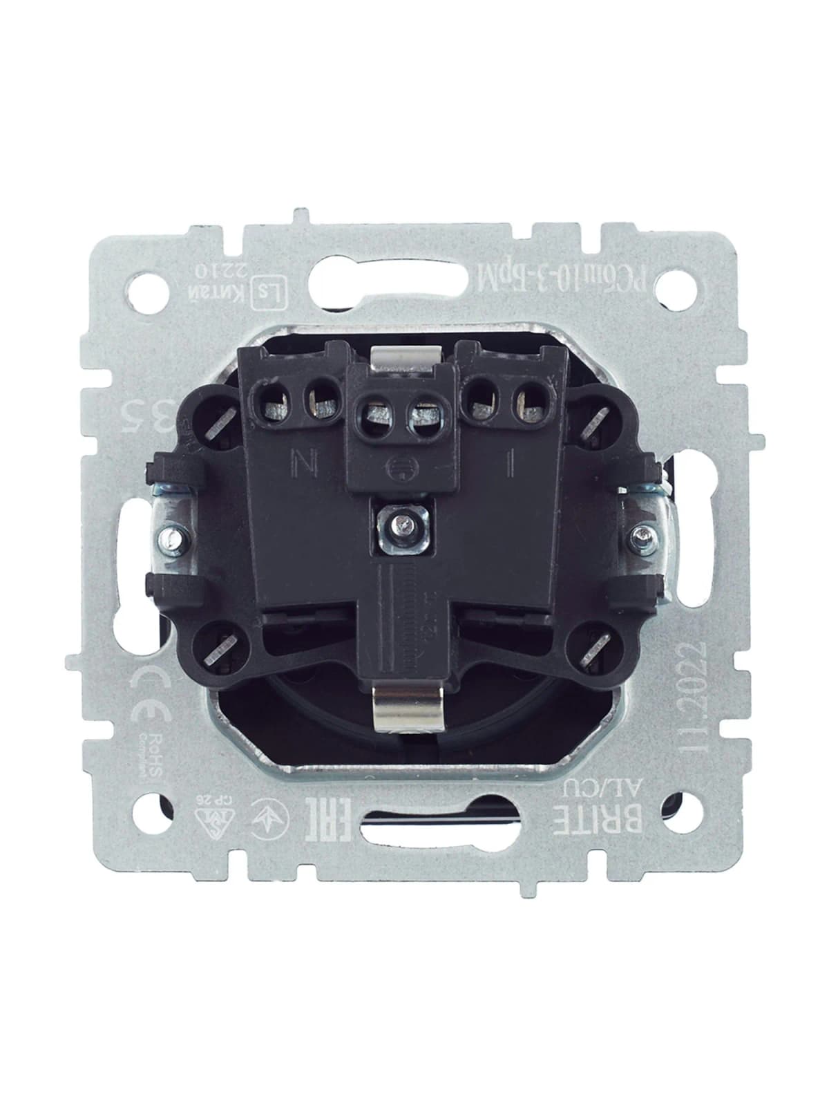 Розетка с заземлением, защитными шторками и крышкой IEK BRITE BR-R16-16-K35 (маренго), фото 3