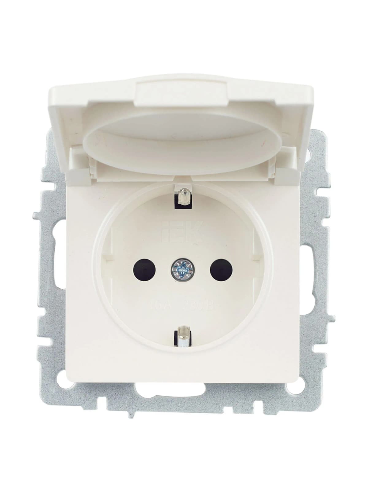 Розетка с заземлением, защитными шторками и крышкой IEK BRITE BR-R16-16-K36 (жемчужный), фото 4