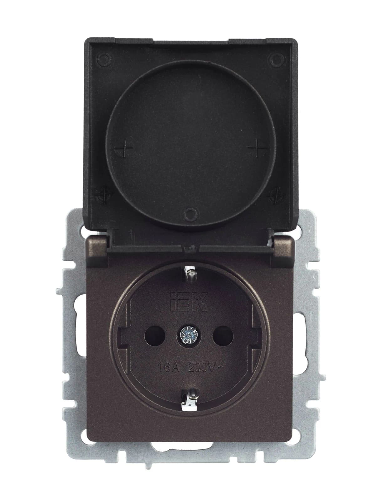 Розетка с заземлением, защитными шторками и крышкой IEK BRITE BR-R16-16-K45 (бронза), фото 2