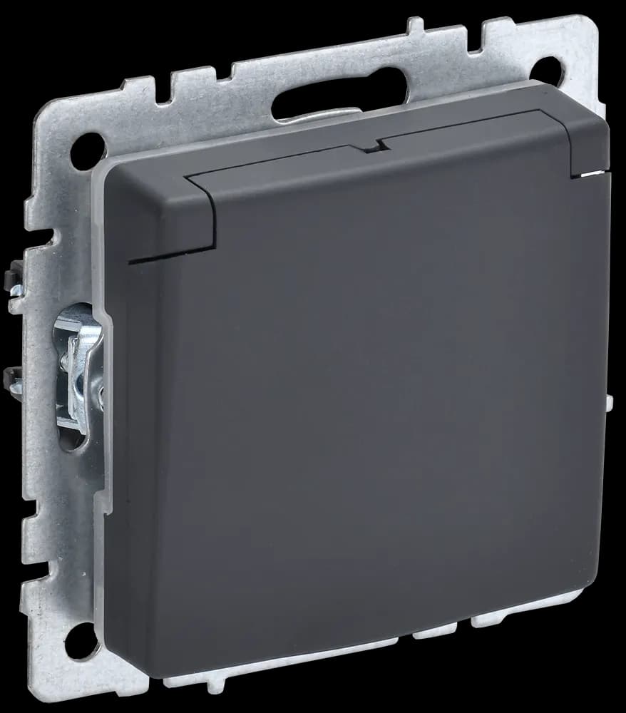 Розетка с заземлением, защитными шторками и крышкой IEK BRITE BR-R16-16-K53 (графит)