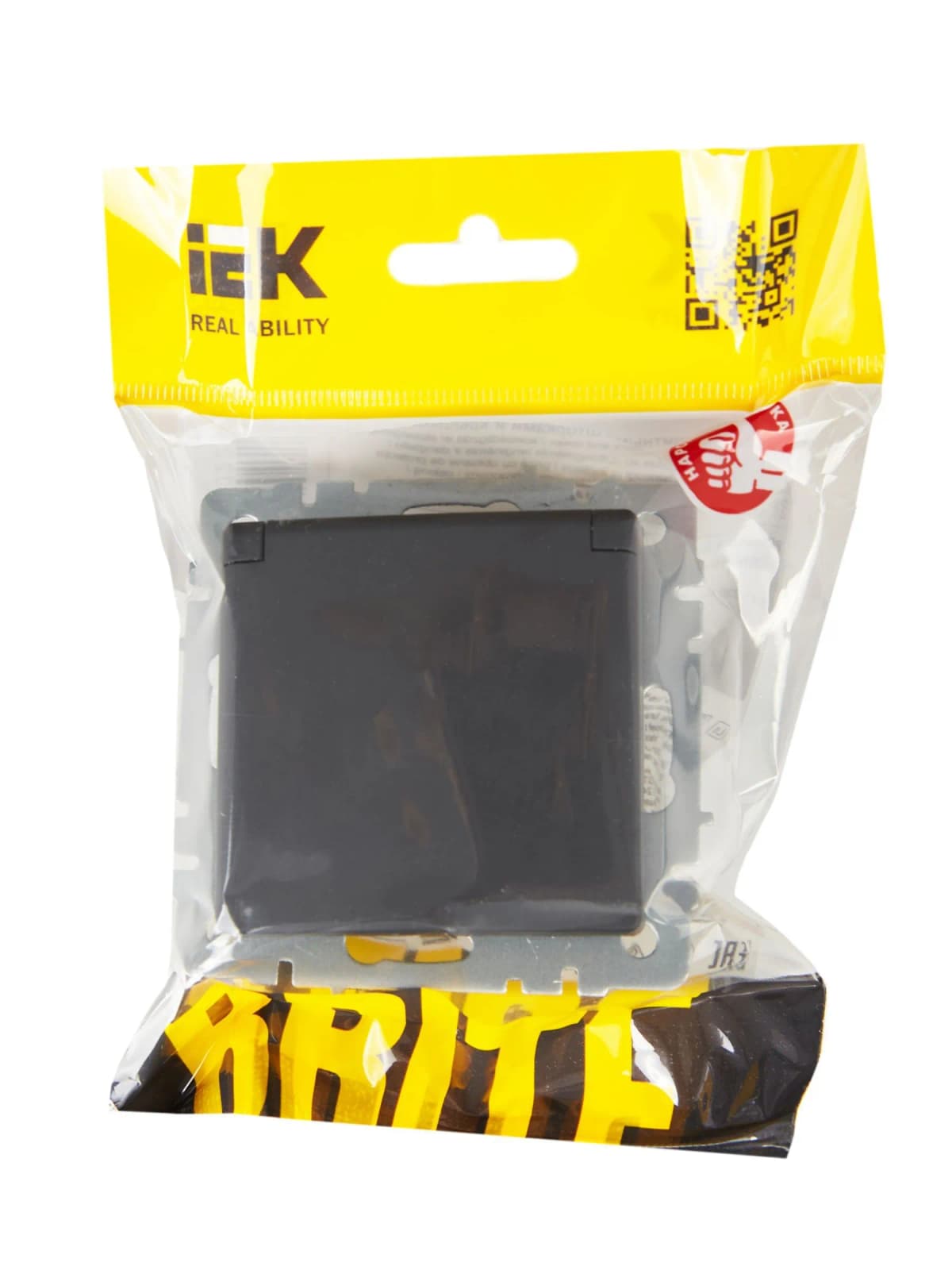 Розетка с заземлением, защитными шторками и крышкой IEK BRITE BR-R16-16-K53 (графит), фото 4