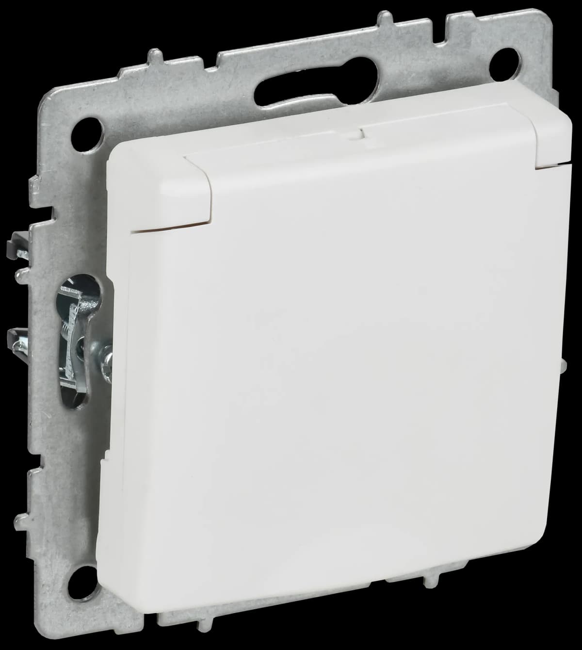 Розетка без заземления с защитными шторками и крышкой IEK BRITE BR-R16-16-K91 (белый арктический)