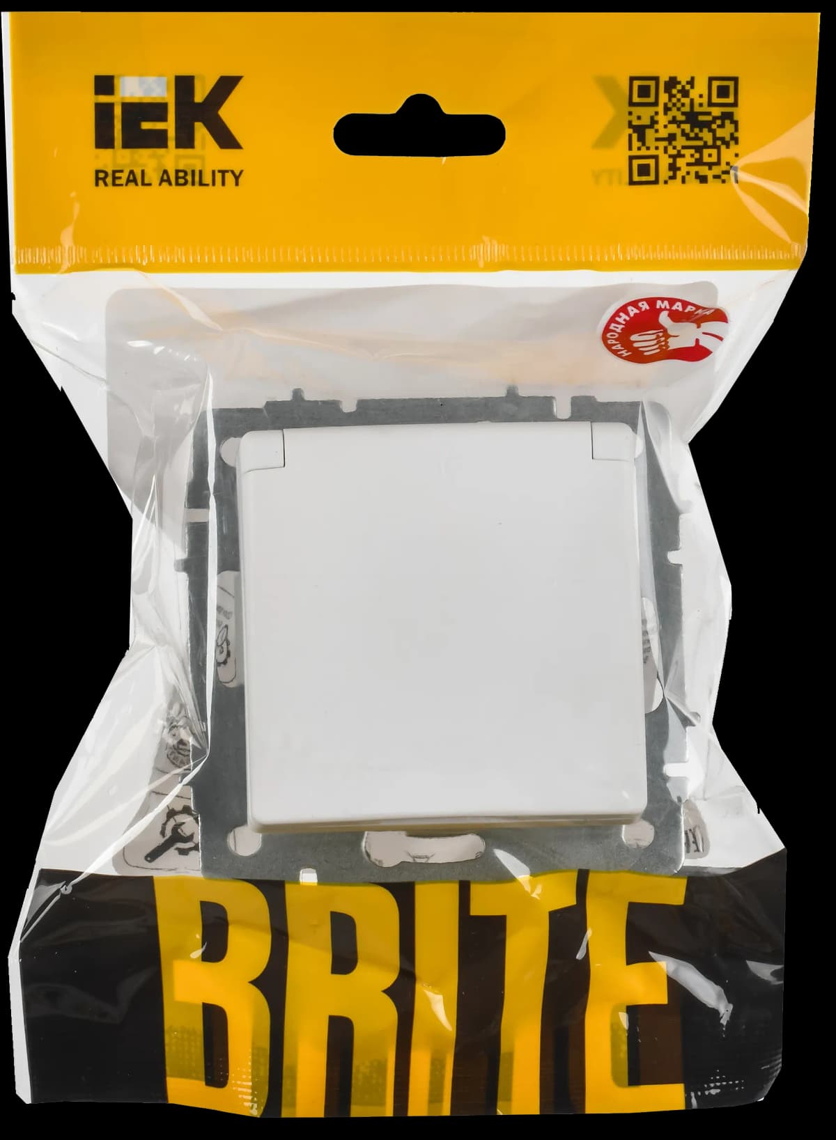 Розетка без заземления с защитными шторками и крышкой IEK BRITE BR-R16-16-K91 (белый арктический), фото 2