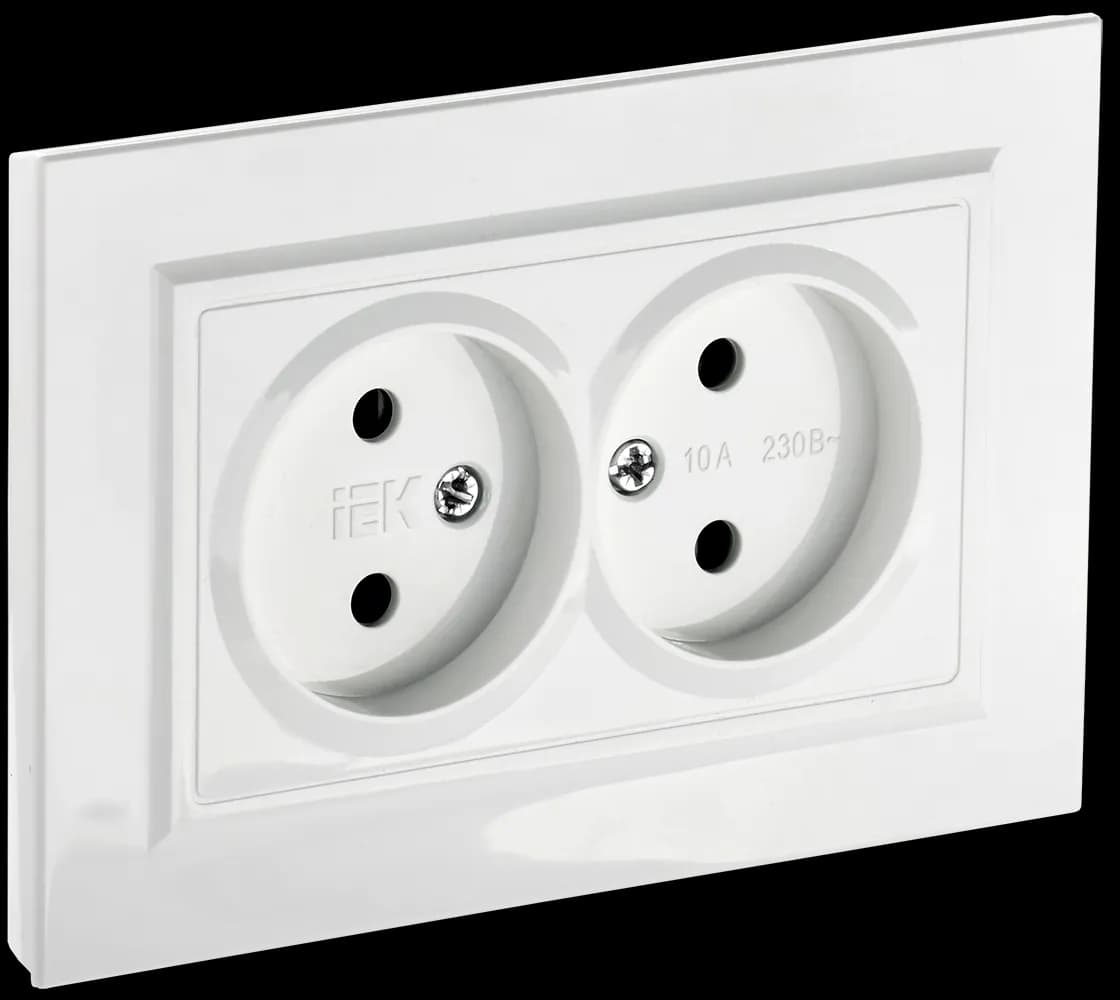 Розетка двойная без заземления с рамкой IEK BRITE BR-R20-10-K01-F (белый)