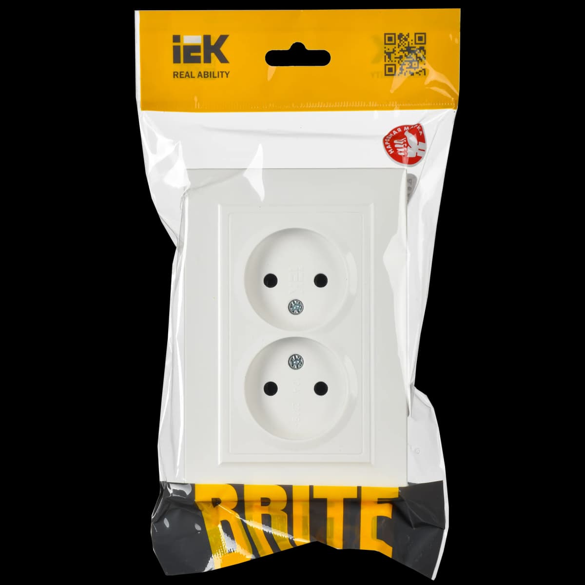 Розетка двойная без заземления с рамкой IEK BRITE BR-R20-10-K01-F (белый), фото 2