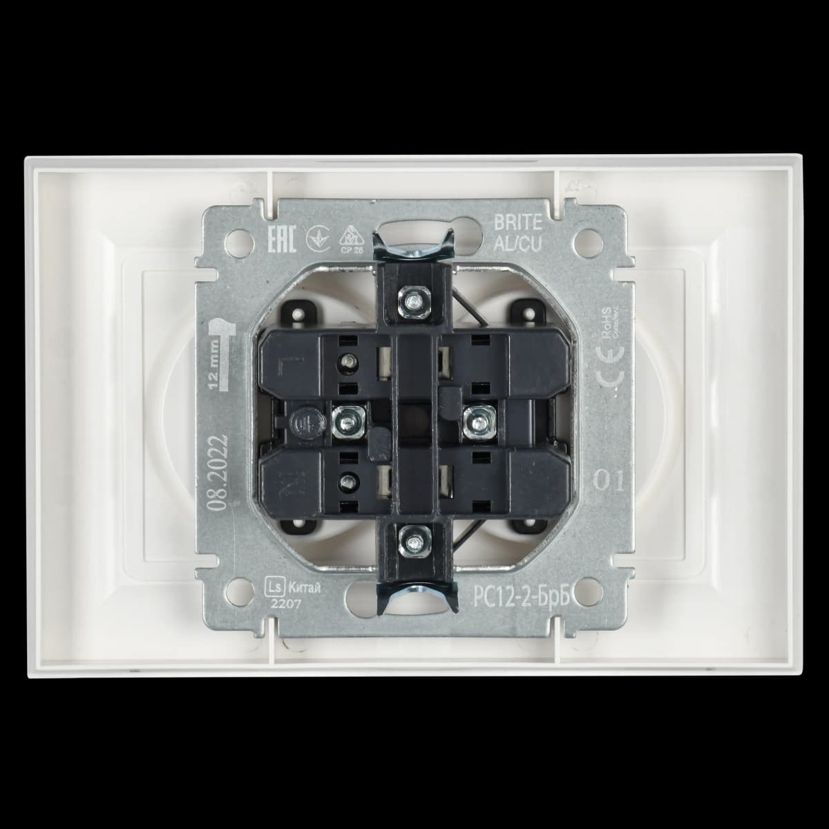 Розетка двойная без заземления с рамкой IEK BRITE BR-R20-10-K01-F (белый), фото 4