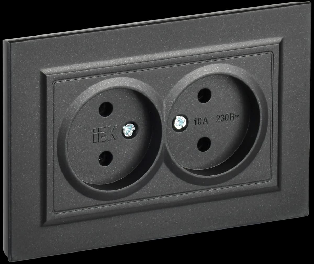 Розетка двойная без заземления с рамкой IEK BRITE BR-R20-10-K02-F (черный)