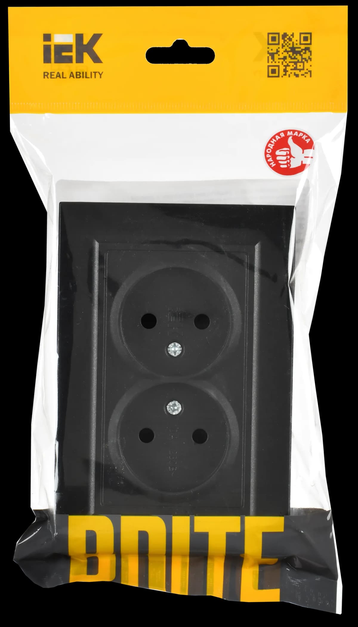 Розетка двойная без заземления с рамкой IEK BRITE BR-R20-10-K02-F (черный), фото 2
