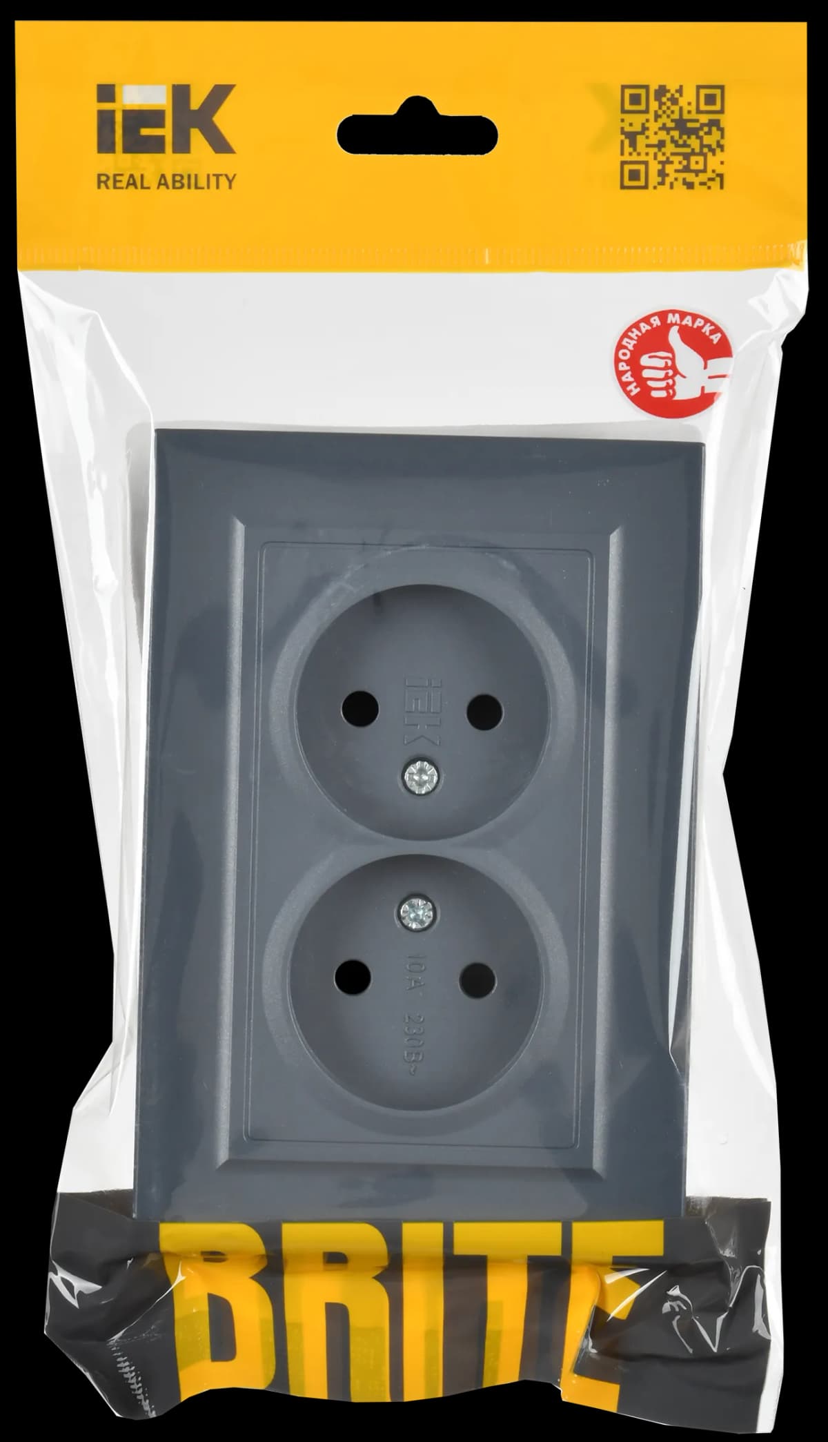 Розетка двойная без заземления с рамкой IEK BRITE BR-R20-10-K35-F (маренго), фото 2