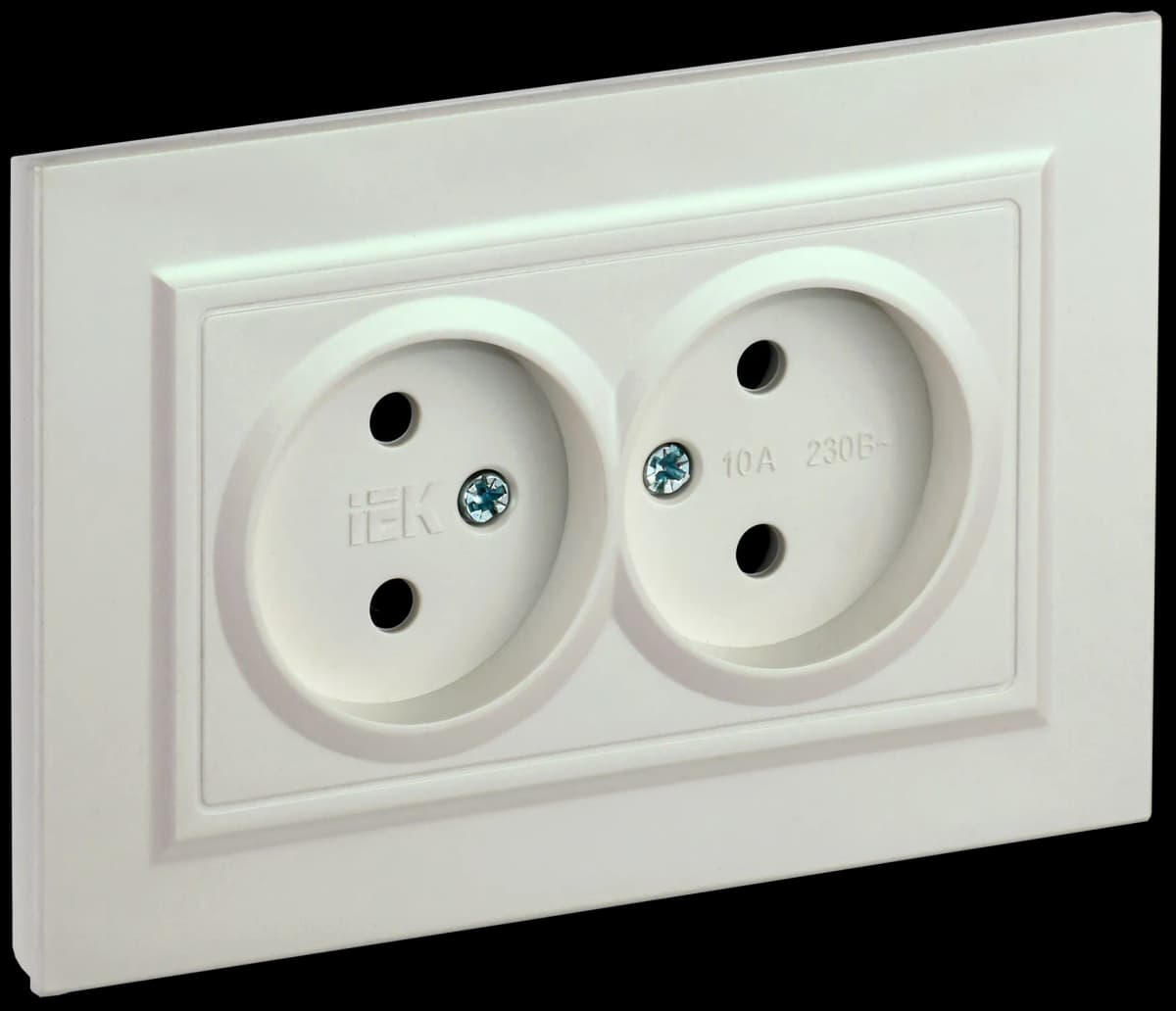 Розетка двойная без заземления с рамкой IEK BRITE BR-R20-10-K36-F (жемчужный)