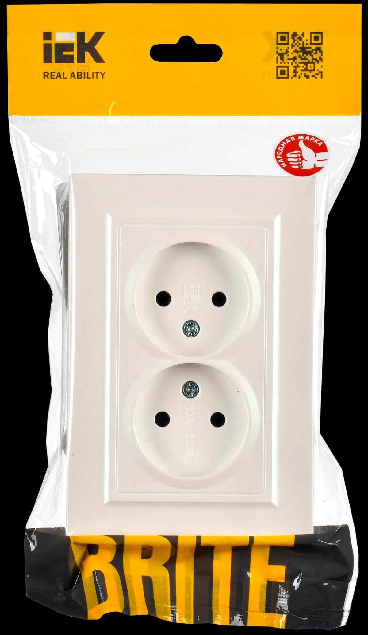 Розетка двойная без заземления с рамкой IEK BRITE BR-R20-10-K36-F (жемчужный), фото 2