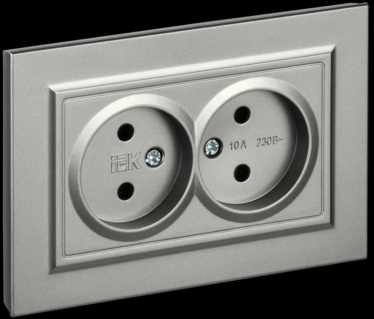 Розетка двойная без заземления с рамкой IEK BRITE BR-R20-10-K46-F (сталь)