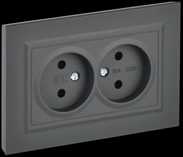 Розетка двойная без заземления с рамкой IEK BRITE BR-R20-10-K53-F (графит)