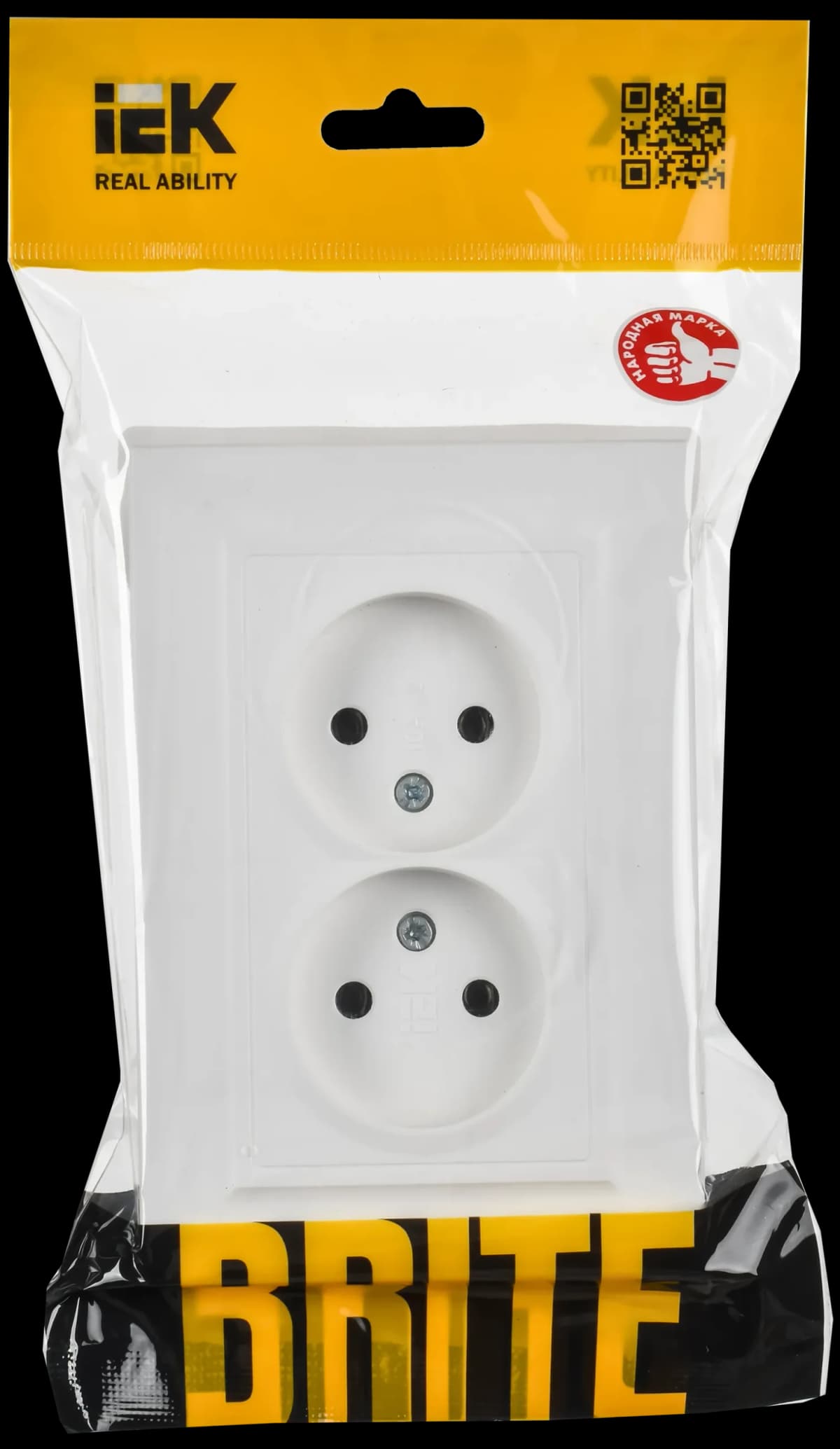 Розетка двойная без заземления с рамкой IEK BRITE BR-R20-10-K91-F (белый арктический), фото 2