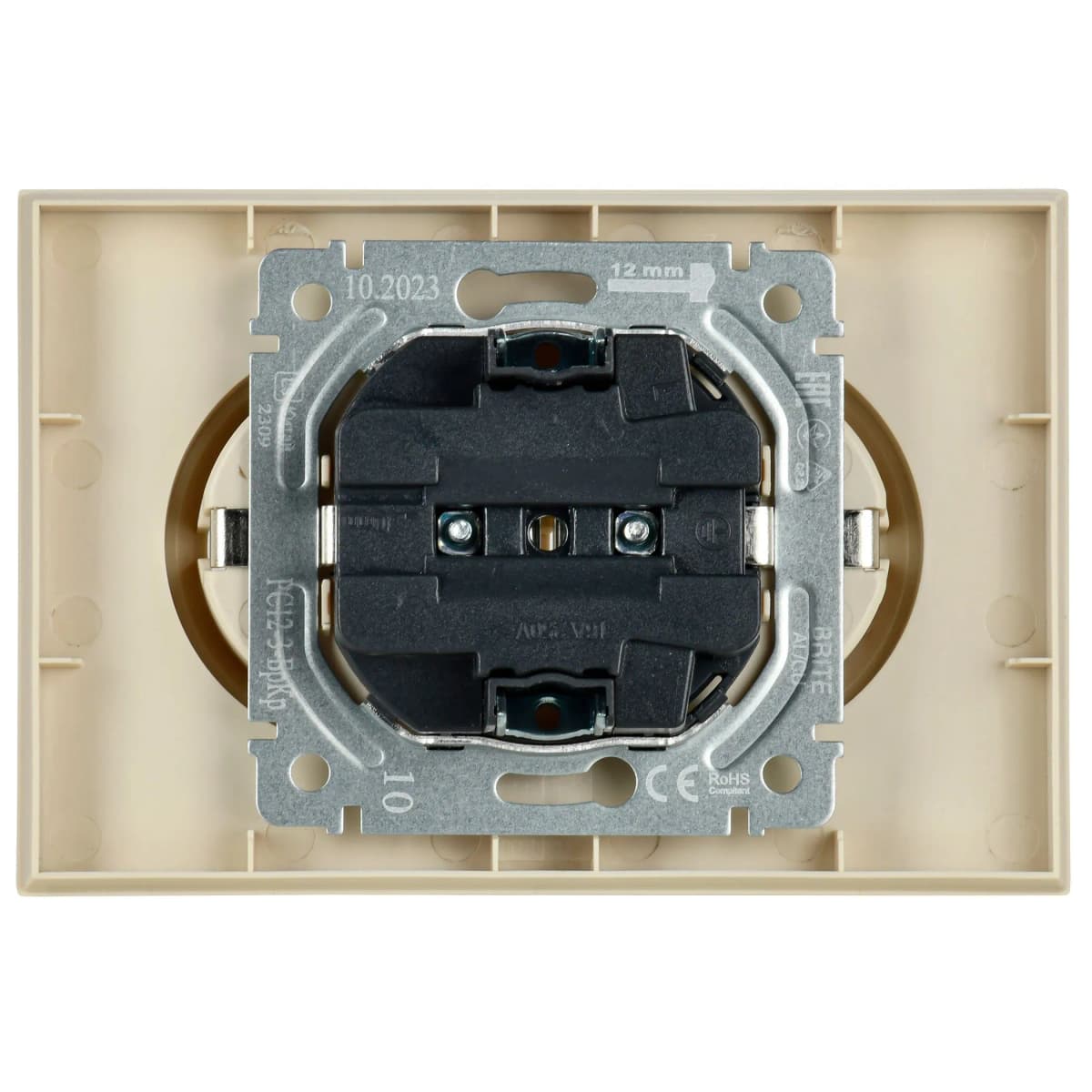 Розетка двойная с заземлением и рамкой IEK BRITE BR-R21-16-K10-F (бежевый), фото 4