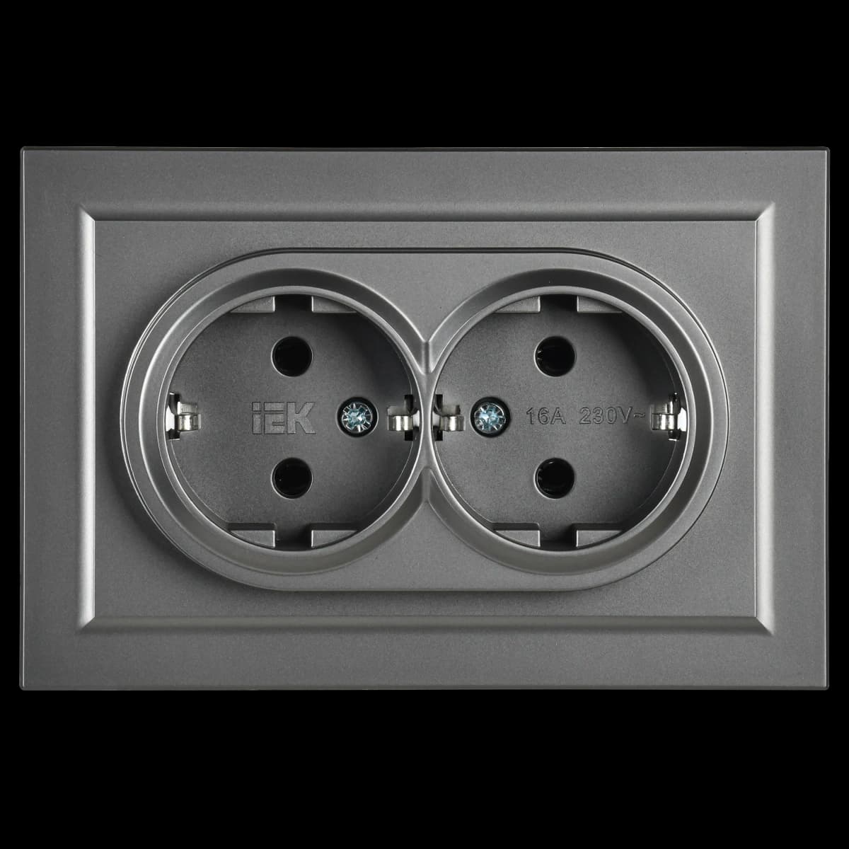Розетка двойная с заземлением и рамкой IEK BRITE BR-R21-16-K46-F (сталь), фото 4