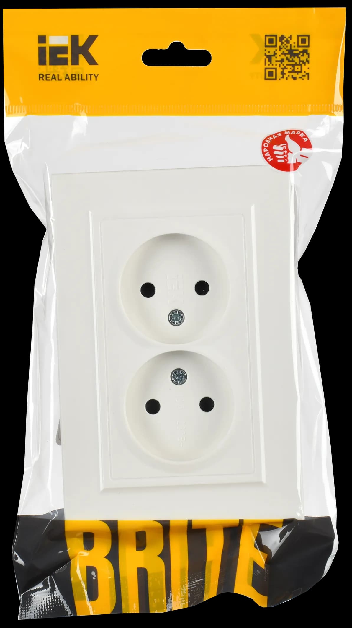 Розетка двойная без заземления с защитными шторками и рамкой IEK BRITE BR-R23-10-K01-F (белый), фото 2