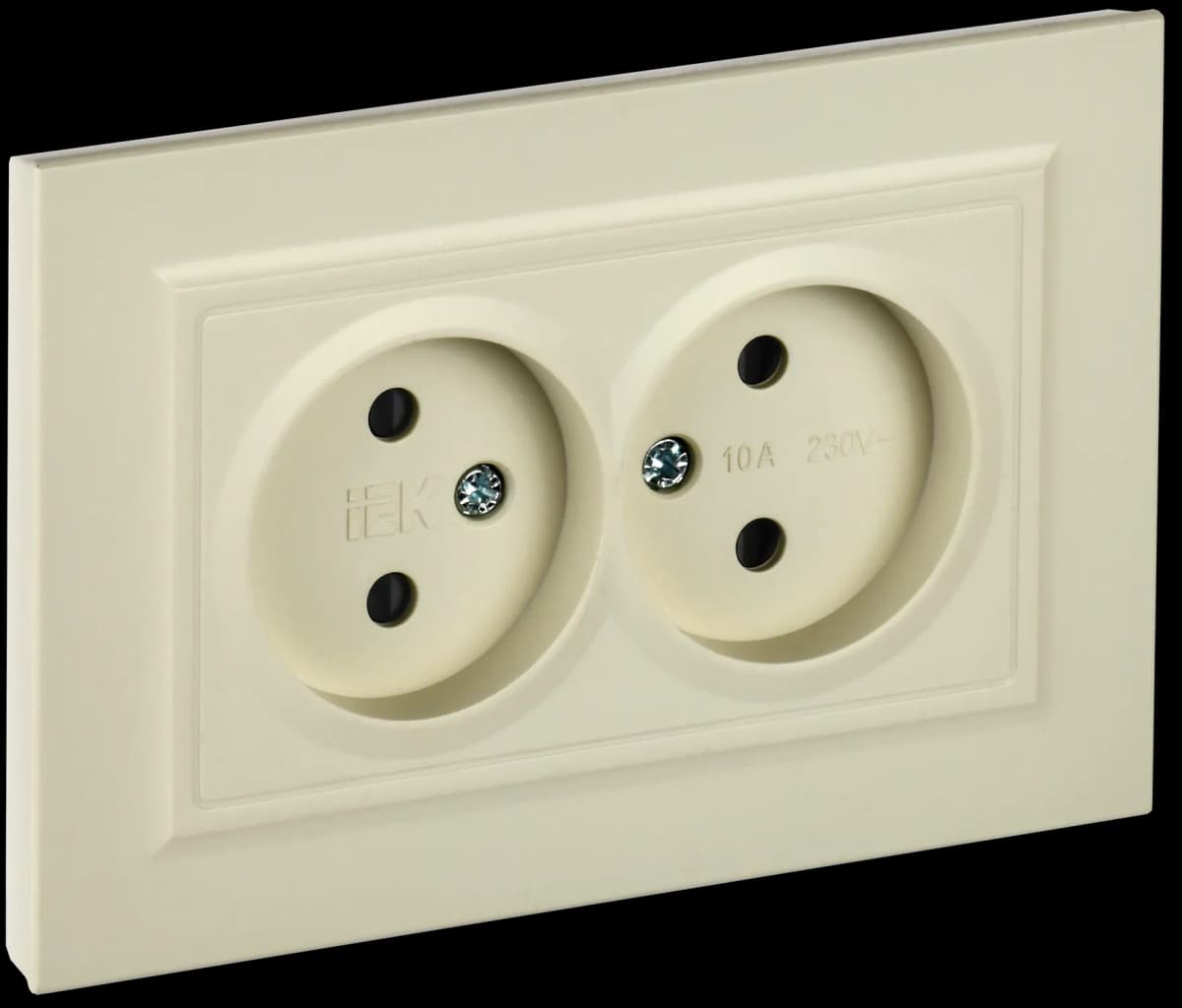 Розетка двойная без заземления с защитными шторками и рамкой IEK BRITE BR-R23-10-K10-F (бежевый)