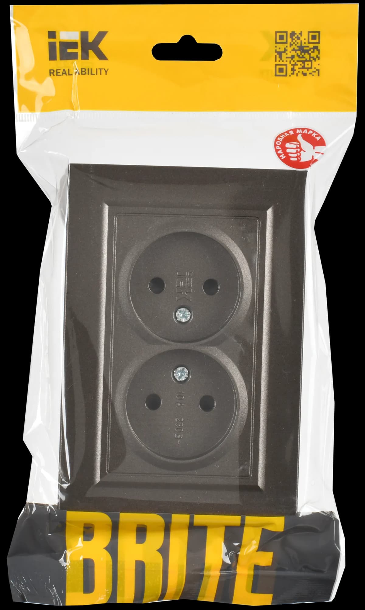 Розетка двойная без заземления с защитными шторками и рамкой IEK BRITE BR-R23-10-K45-F (бронза), фото 2