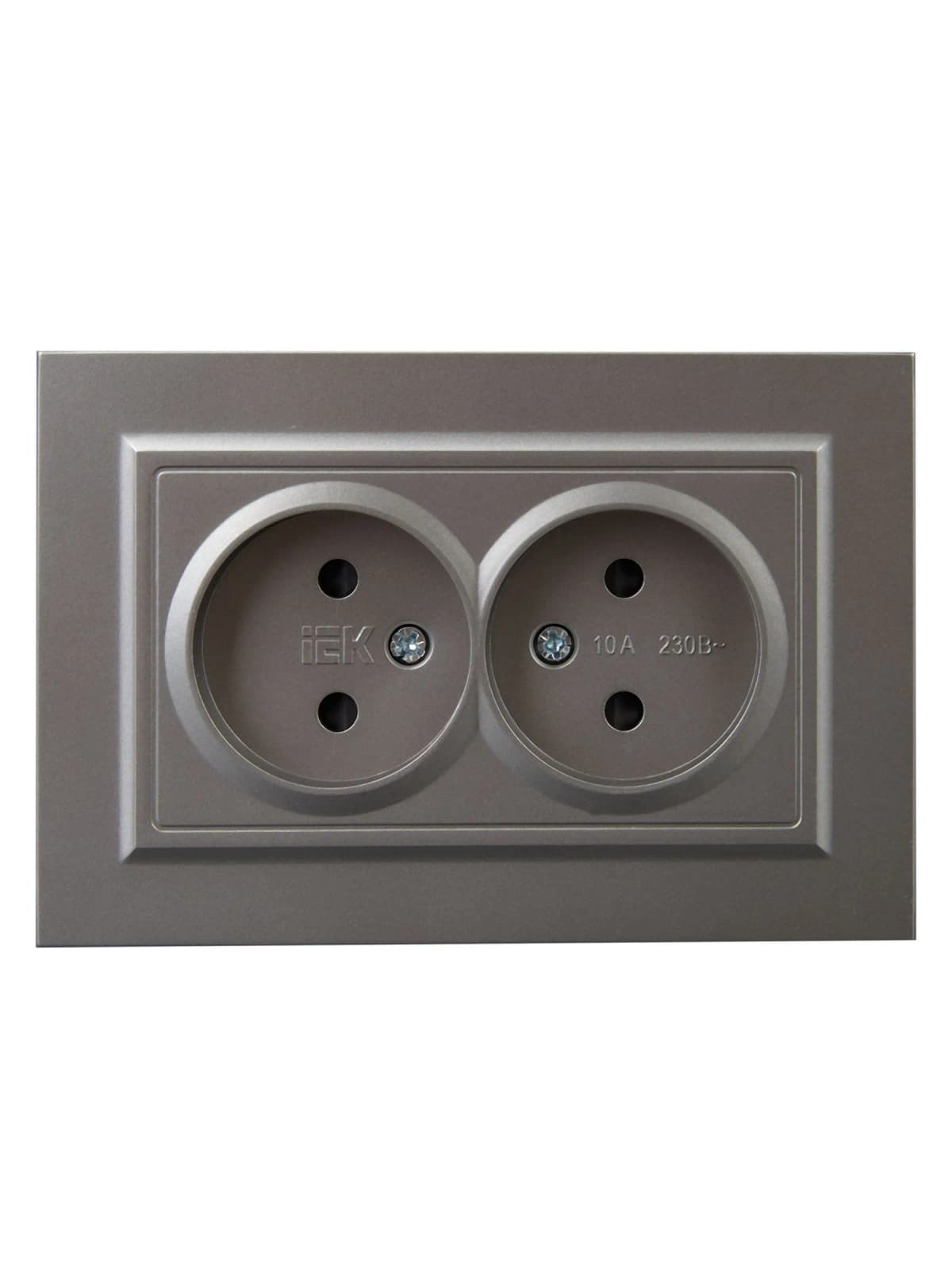 Розетка двойная без заземления с защитными шторками и рамкой IEK BRITE BR-R23-10-K46-F (сталь), фото 3