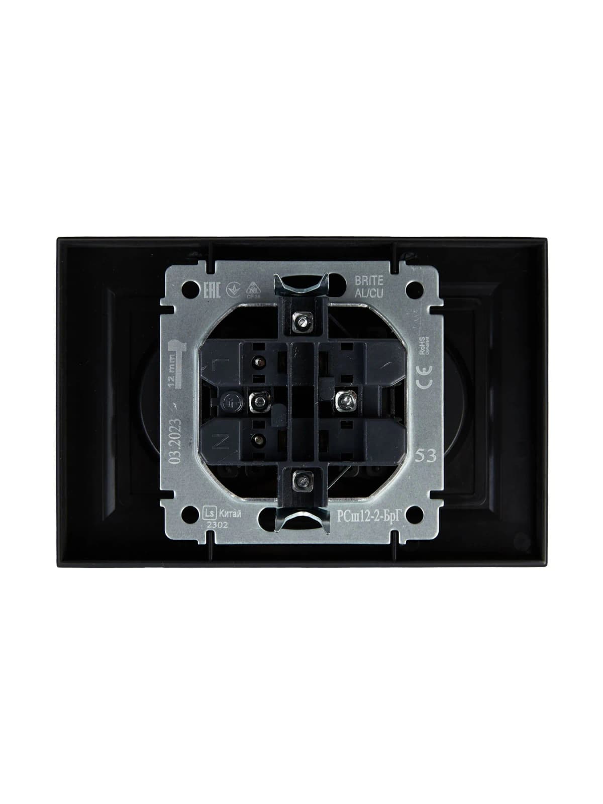 Розетка двойная без заземления с защитными шторками и рамкой IEK BRITE BR-R23-10-K53-F (графит), фото 4