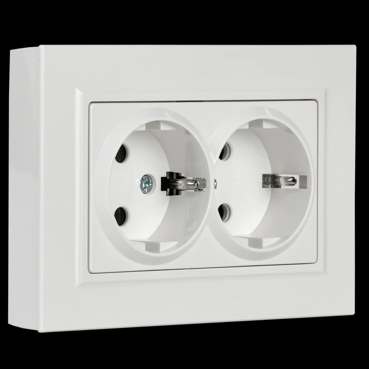 Розетка двойная с заземлением, защитными шторками и рамкой IEK BRITE BR-R24-16-K01-F (белый), фото 2
