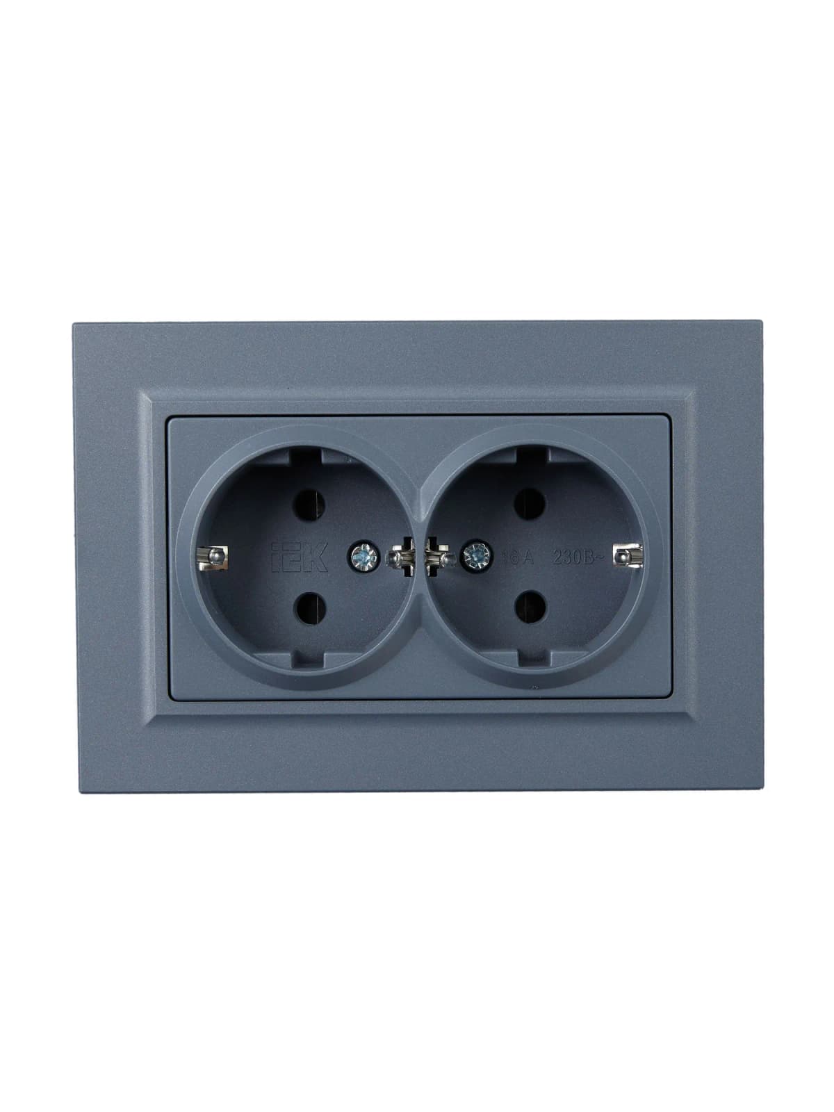 Розетка двойная с заземлением, защитными шторками и рамкой IEK BRITE BR-R24-16-K35-F (маренго), фото 4
