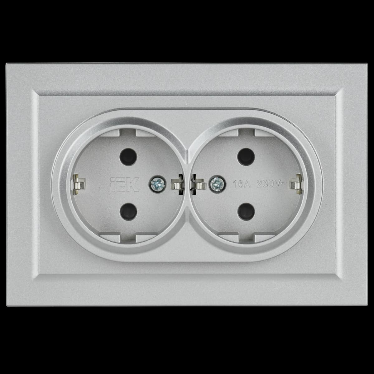 Розетка двойная с заземлением, защитными шторками и рамкой IEK BRITE BR-R24-16-K47-F (алюминий), фото 4