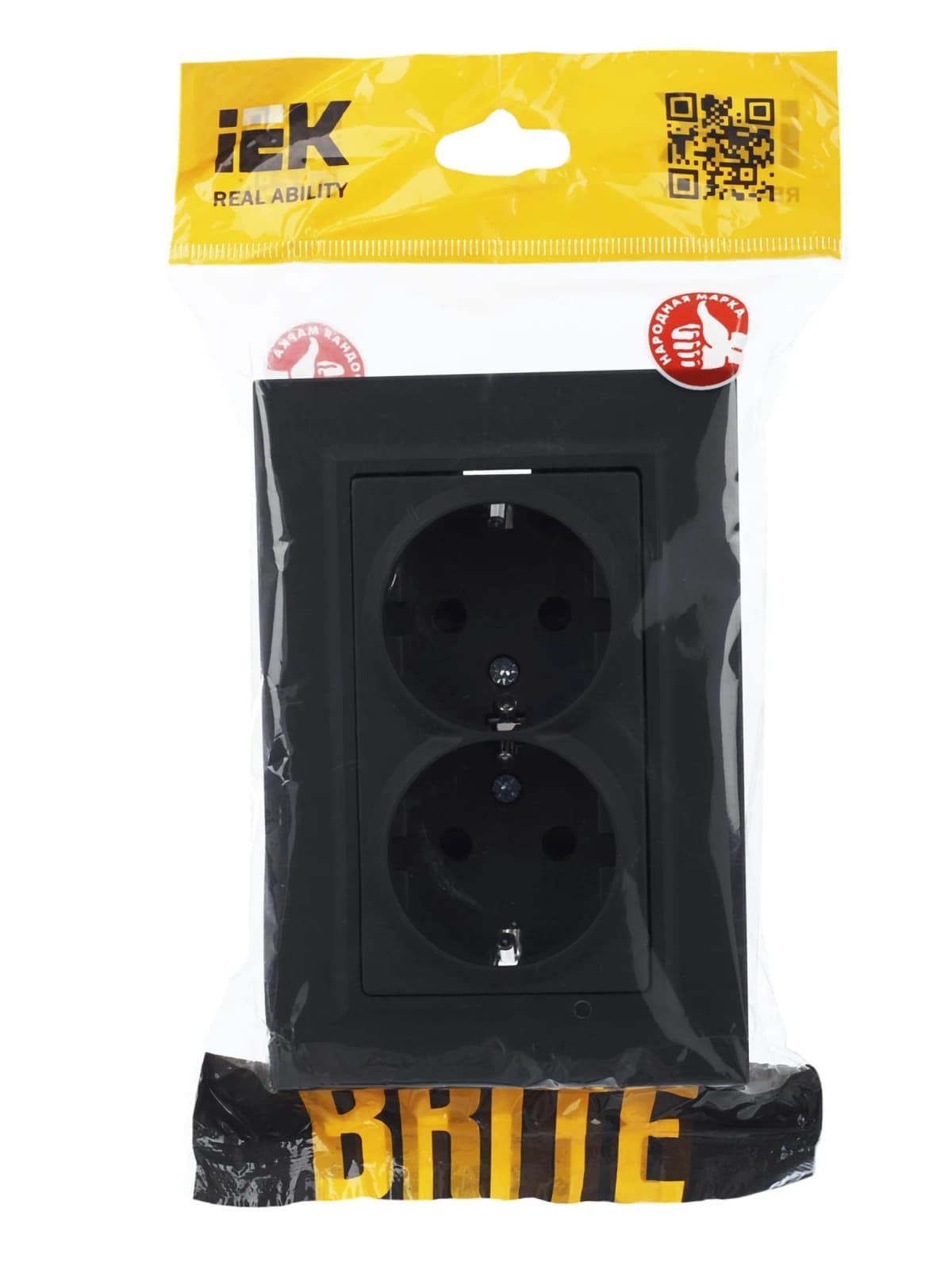 Розетка двойная с заземлением, защитными шторками и рамкой IEK BRITE BR-R24-16-K53-F (графит), фото 3