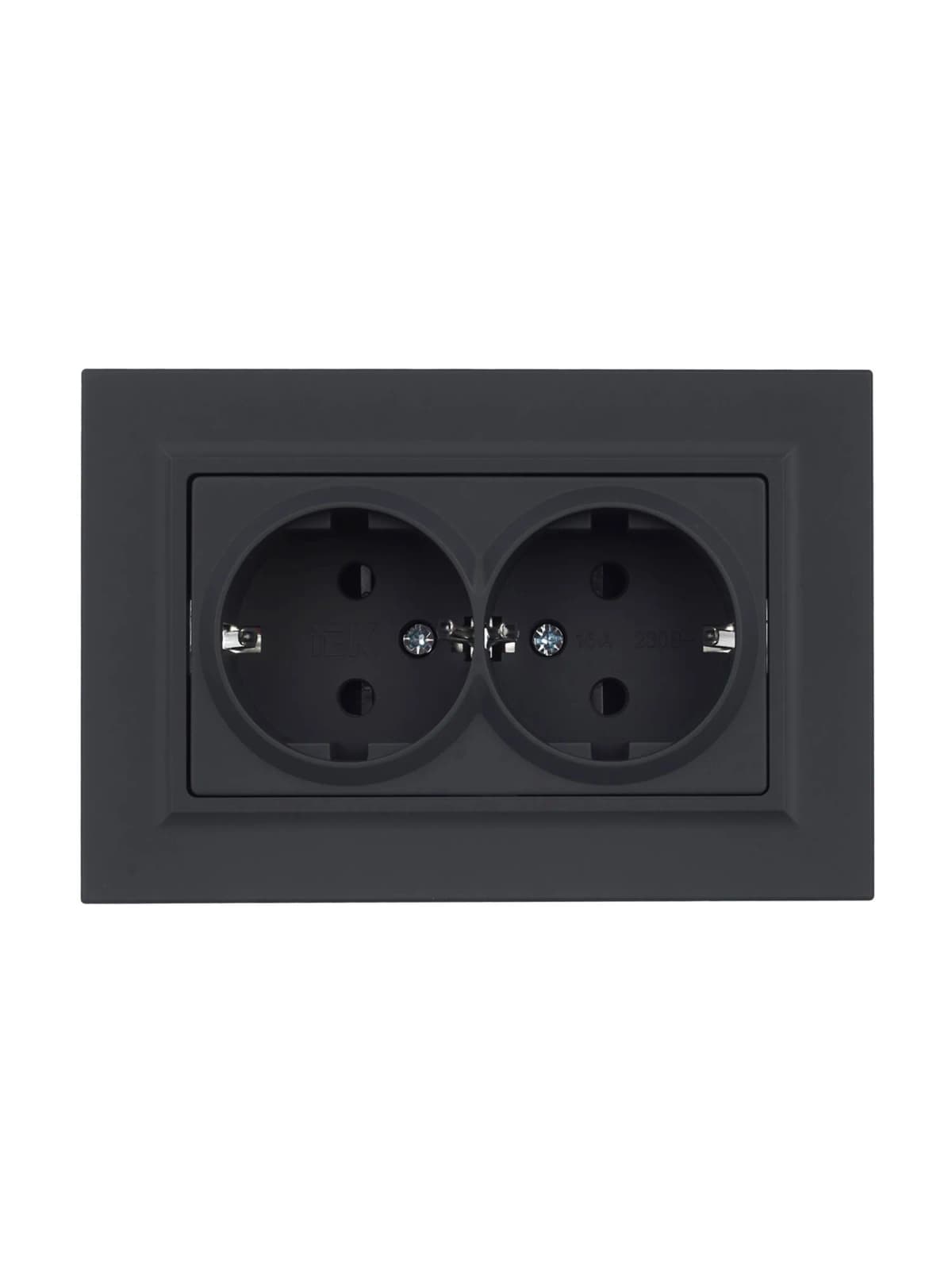 Розетка двойная с заземлением, защитными шторками и рамкой IEK BRITE BR-R24-16-K53-F (графит), фото 4