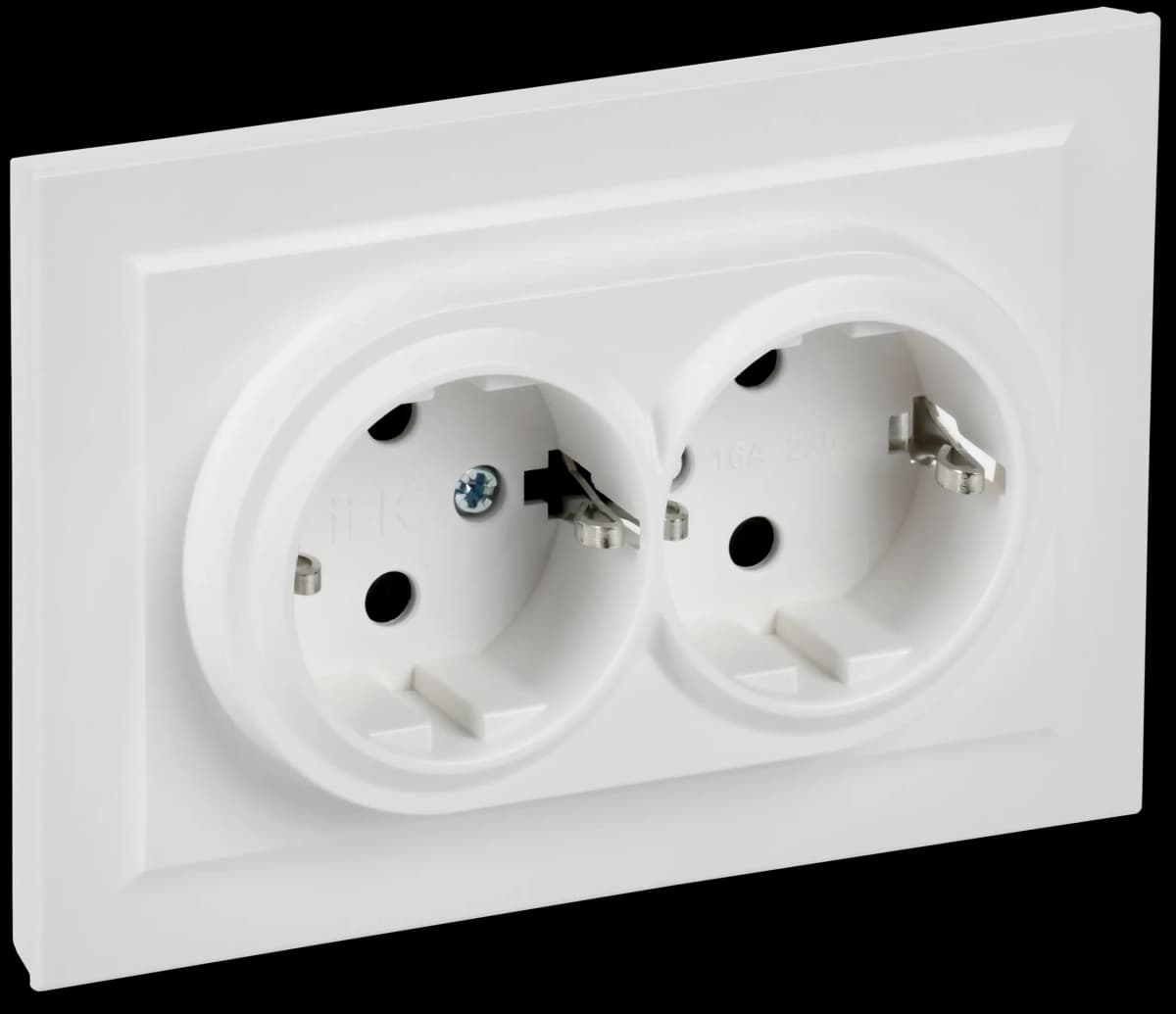 Розетка двойная без заземления с защитными шторками и рамкой IEK BRITE BR-R24-16-K91-F (белый арктический)