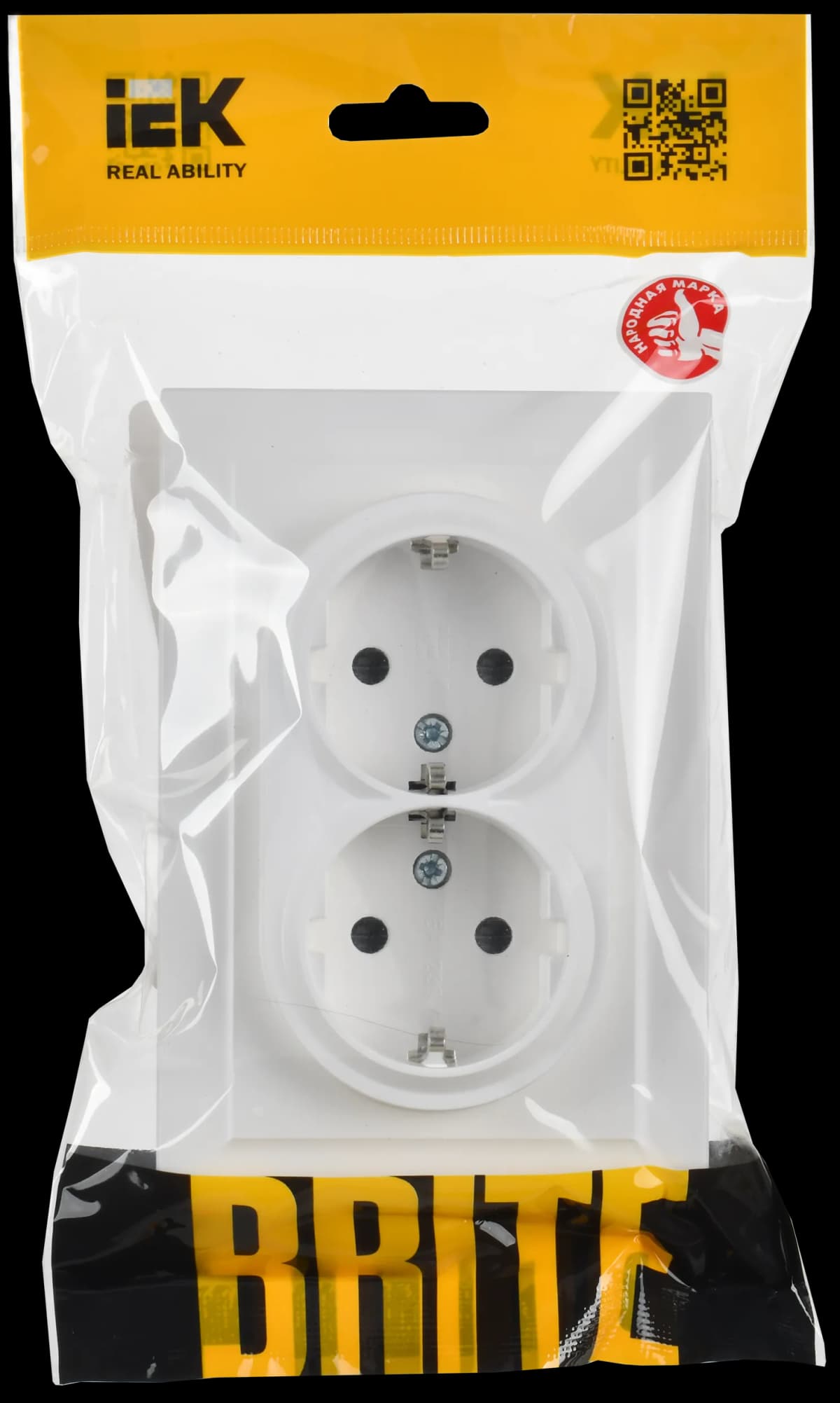 Розетка двойная без заземления с защитными шторками и рамкой IEK BRITE BR-R24-16-K91-F (белый арктический), фото 2