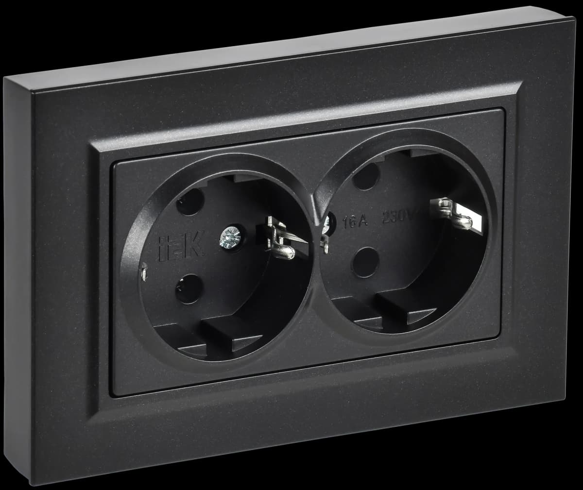 Розетка двойная с заземлением и рамкой IEK BRITE BR-R27-16-K02-F (черный)