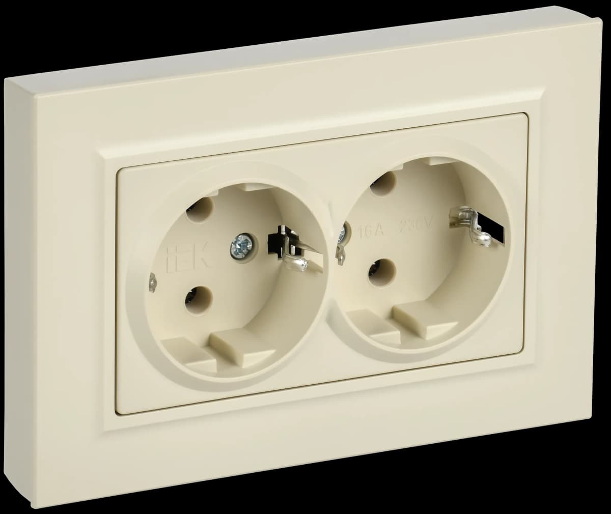 Розетка двойная с заземлением и рамкой IEK BRITE BR-R27-16-K10-F (бежевый)