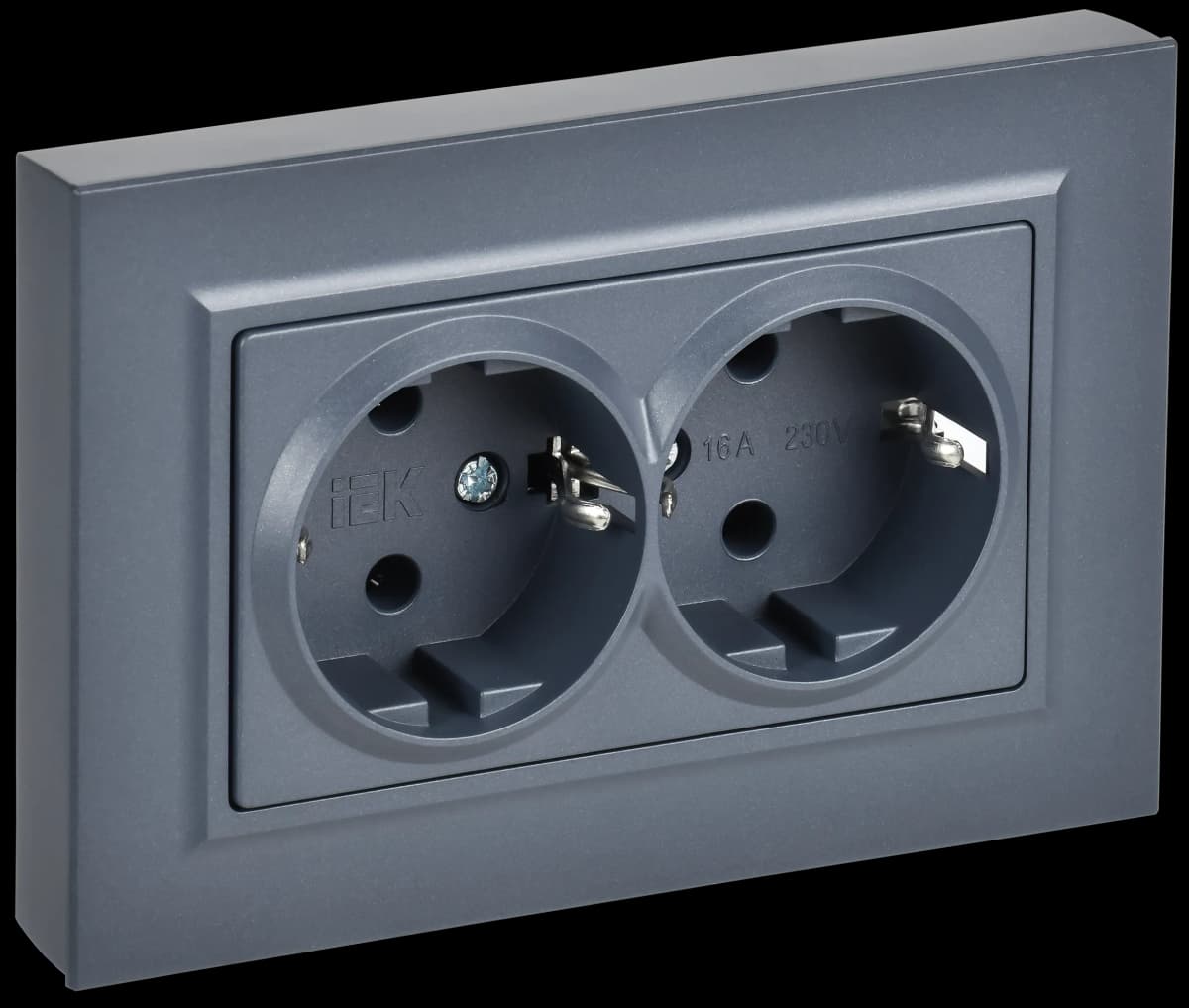 Розетка двойная с заземлением и рамкой IEK BRITE BR-R27-16-K35-F (маренго)