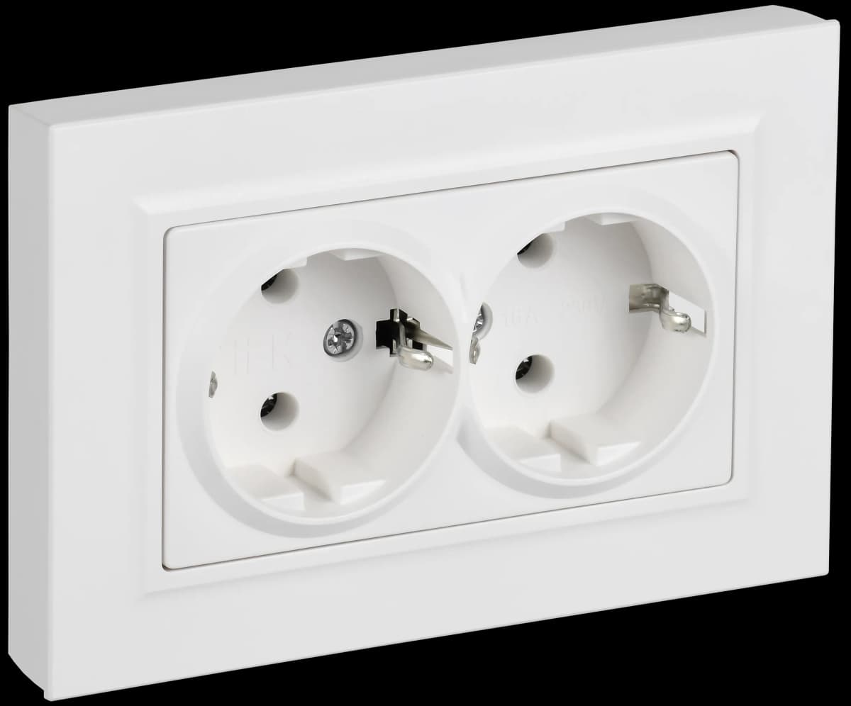 Розетка двойная без заземления с рамкой IEK BRITE BR-R27-16-K91-F (белый арктический)