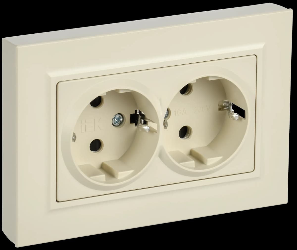 Розетка двойная с заземлением, защитными шторками и рамкой IEK BRITE BR-R28-16-K10-F (бежевый)
