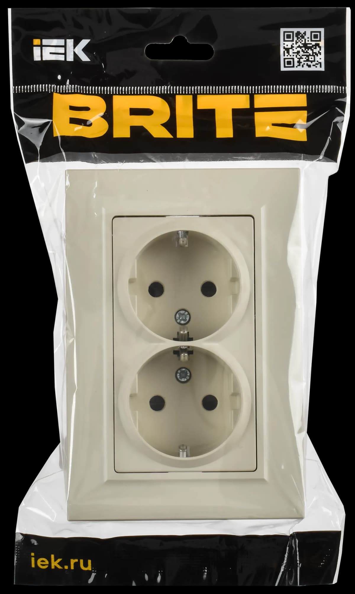 Розетка двойная с заземлением, защитными шторками и рамкой IEK BRITE BR-R28-16-K10-F (бежевый), фото 2