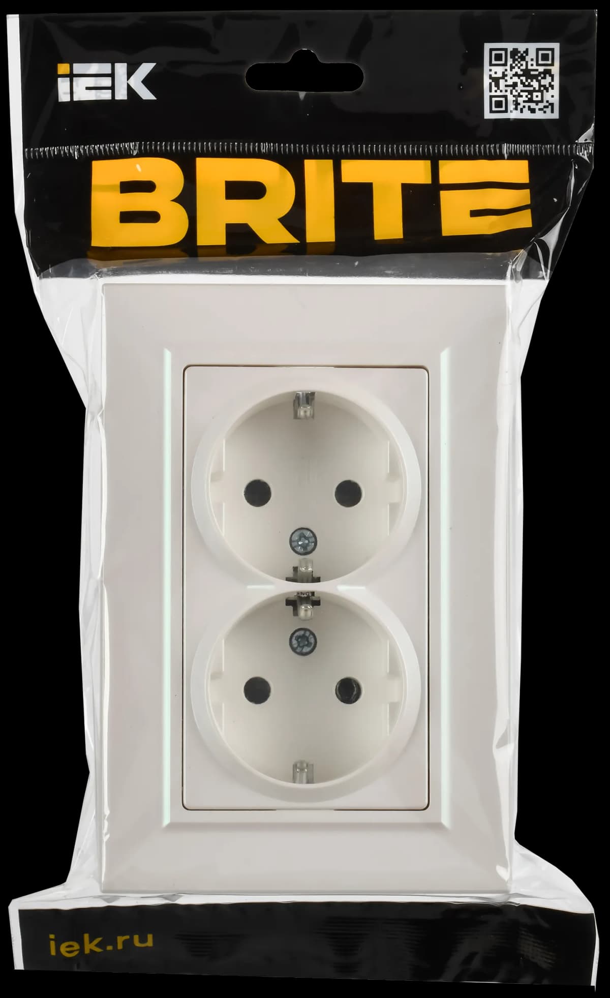 Розетка двойная с заземлением, защитными шторками и рамкой IEK BRITE BR-R28-16-K36-F (жемчужный), фото 2
