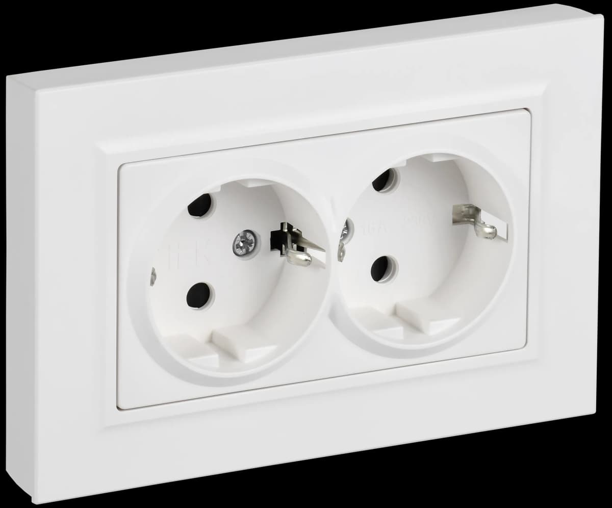 Розетка двойная без заземления с защитными шторками и рамкой IEK BRITE BR-R28-16-K91-F (белый арктический)