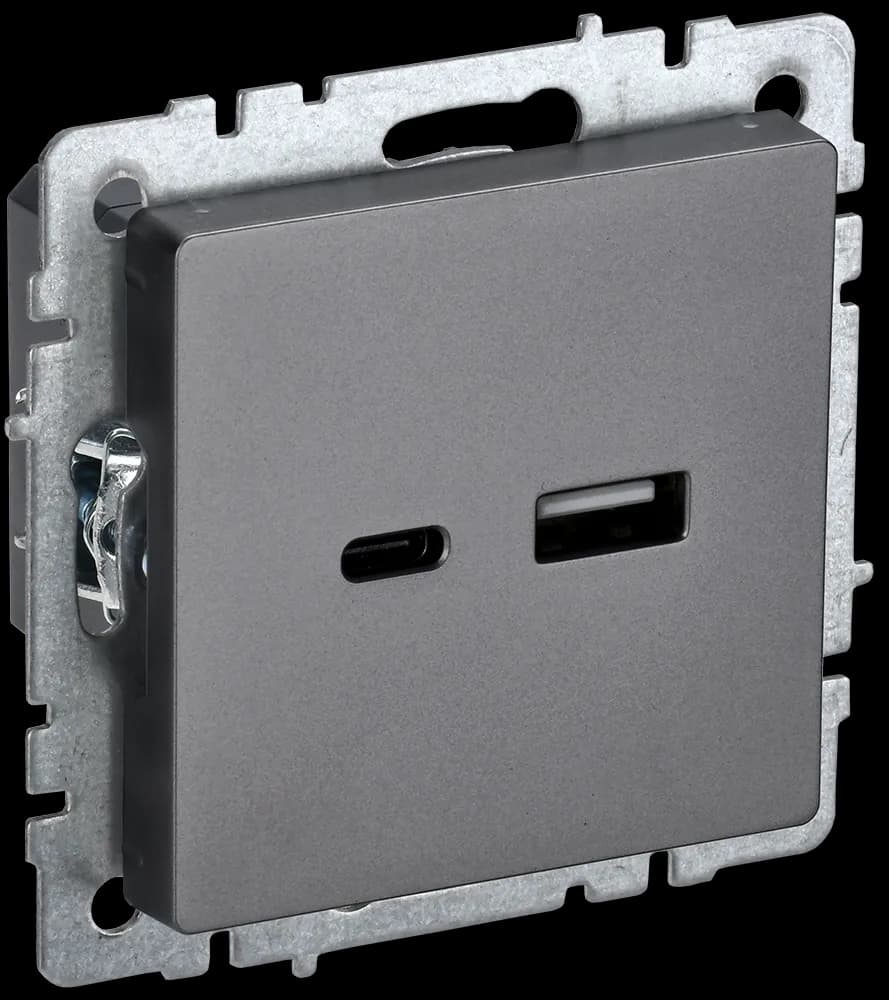 Розетка USB IEK BRITE BR-U22-018-K46 (сталь)