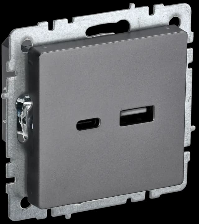 Розетка USB IEK BRITE BR-U22-018-K46 (сталь)